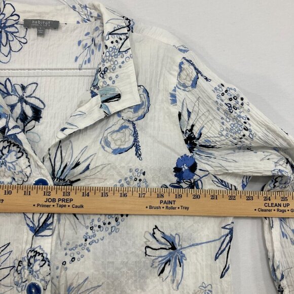 Habitat Large Blue White Floral Cotton Textured Long Sleeve Button Down Relaxed - Picture 8 of 11